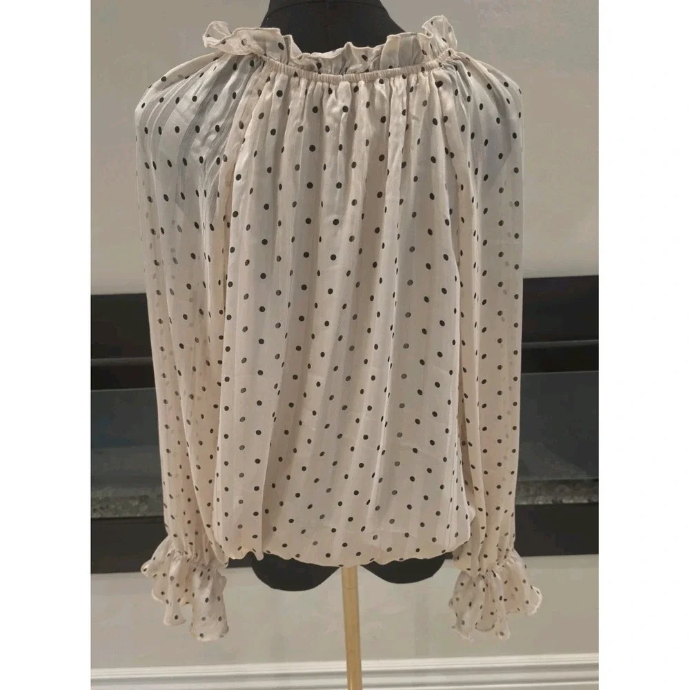 Adrianna Papell Cream Polka Dot Keyhole Ruffle Top Romantic Classic Boho RTL $89